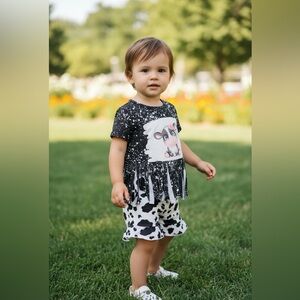 Cute Cow Print Kids Fringe Set